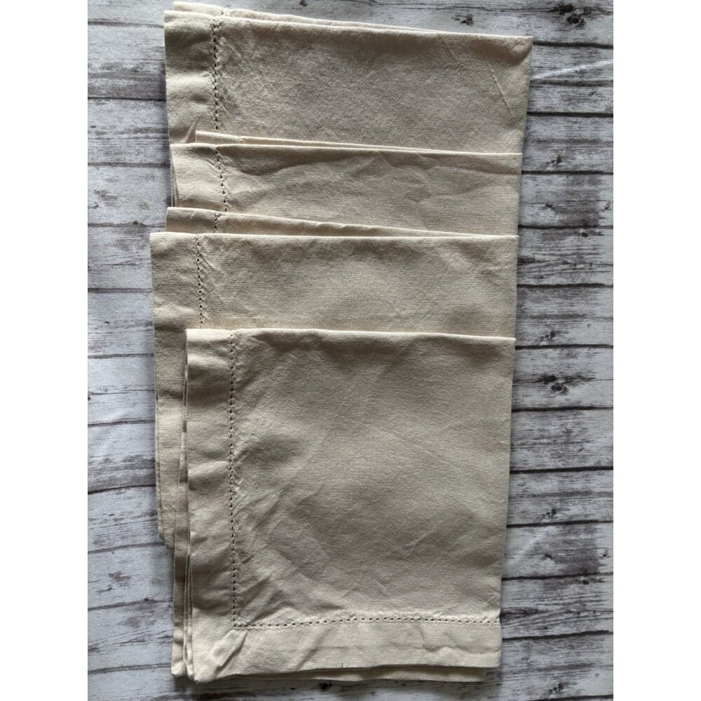 Set‎ of 4 Pottery Barn 100% Linen Square Napkins Oatmeal Beige 18"